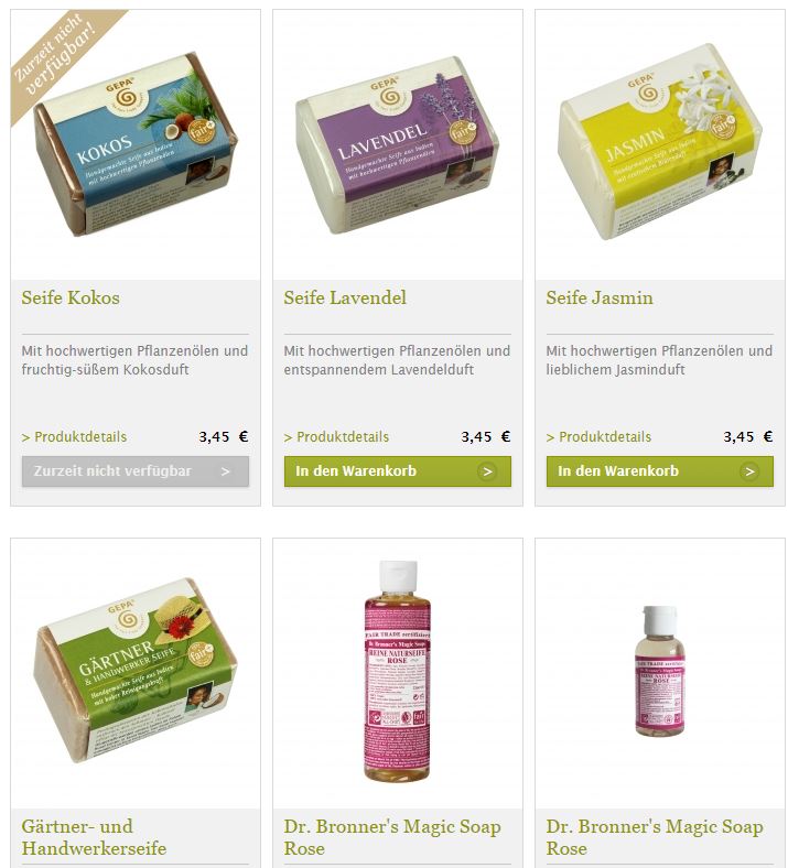 Fair hergestellte Seife aus pflanzlichen Rohstoffen im Onlineshop von GEPA
